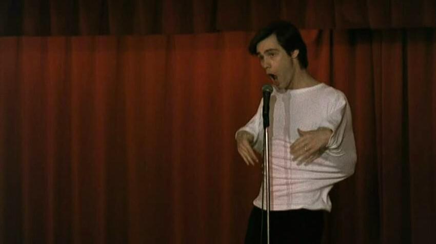 The then unknown Jim Carrey playing a standup comedian, in "Pink Cadillac." (Malpaso Productions/Warner Bros.)
