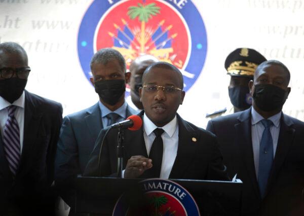 Haiti's interim Prime Minister Claude Joseph gives a press conference in Port-au-Prince, on July 16, 2021. (Joseph Odelyn/AP Photo)