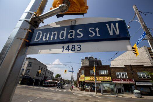 A Dundas Street West sign is pictured in Toronto on June 10, 2020. (The Canadian Press/Giordano Ciampini)