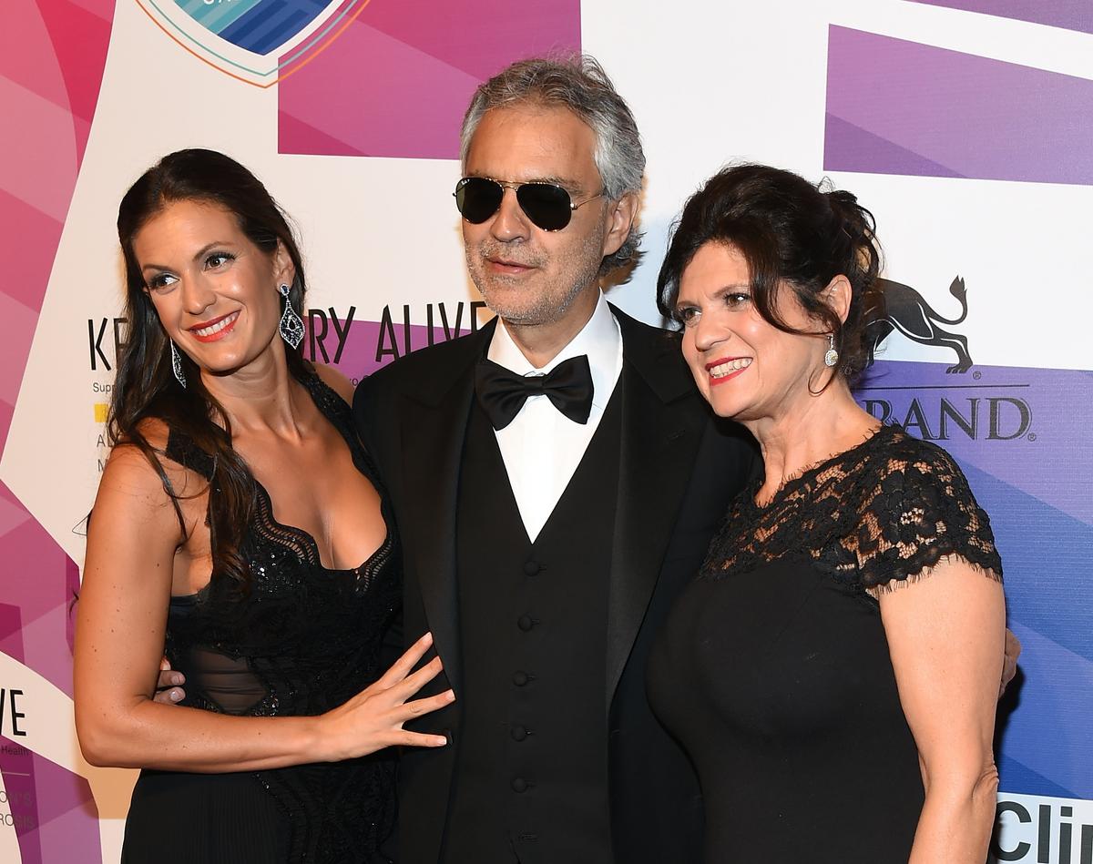 (L–R) Veronica and Andrea Bocelli with Veronica's mother, Elena Burnelli, at the 19th annual Keep Memory Alive "Power of Love Gala" benefit in Las Vegas, Nevada, on June 13, 2015. (Ethan Miller/Getty Images)