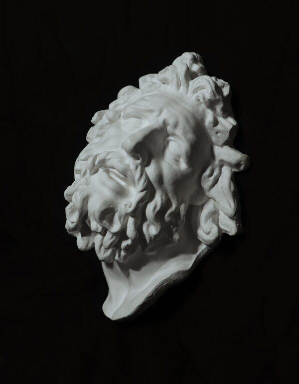 Plaster cast mask of Laocoön from the sculptural group "Laocoön and His Sons" by Agesander, Polydorus, and Athenodorus; 16 inches by 11 inches. (Courtesy of Justin Ryan Kendall)