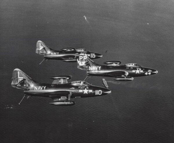 Navy aircraft in flight circa 1952. (Courtesy Arthur Moss)