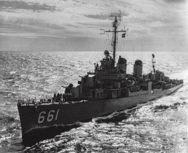 A Navy ship at sea during the Korean War, circa 1952. (Courtesy Arthur Moss)