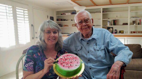 Arthur Moss and his daughter, Tanya Ison, celebrate her birthday at Moss's home in Apple Valley, Calif., on July 6, 2021. (Courtesy Arthur Moss)