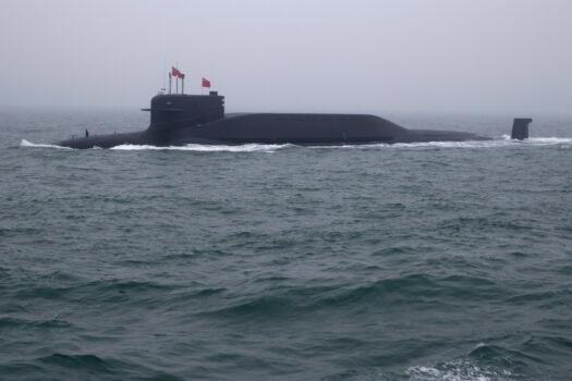 A type 094 Jin-class nuclear submarine Long March 15 of the Chinese Navy participates in a naval parade in the sea near Qingdao, in eastern China's Shandong Province on April 23, 2019. (Mark Schiefelbein/AFP via Getty Images)
