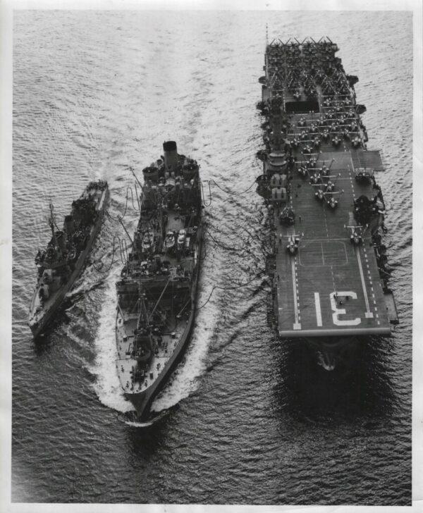  The USS Bon Homme Richard refuels at sea circa 1952. (Courtesy Arthur Moss)