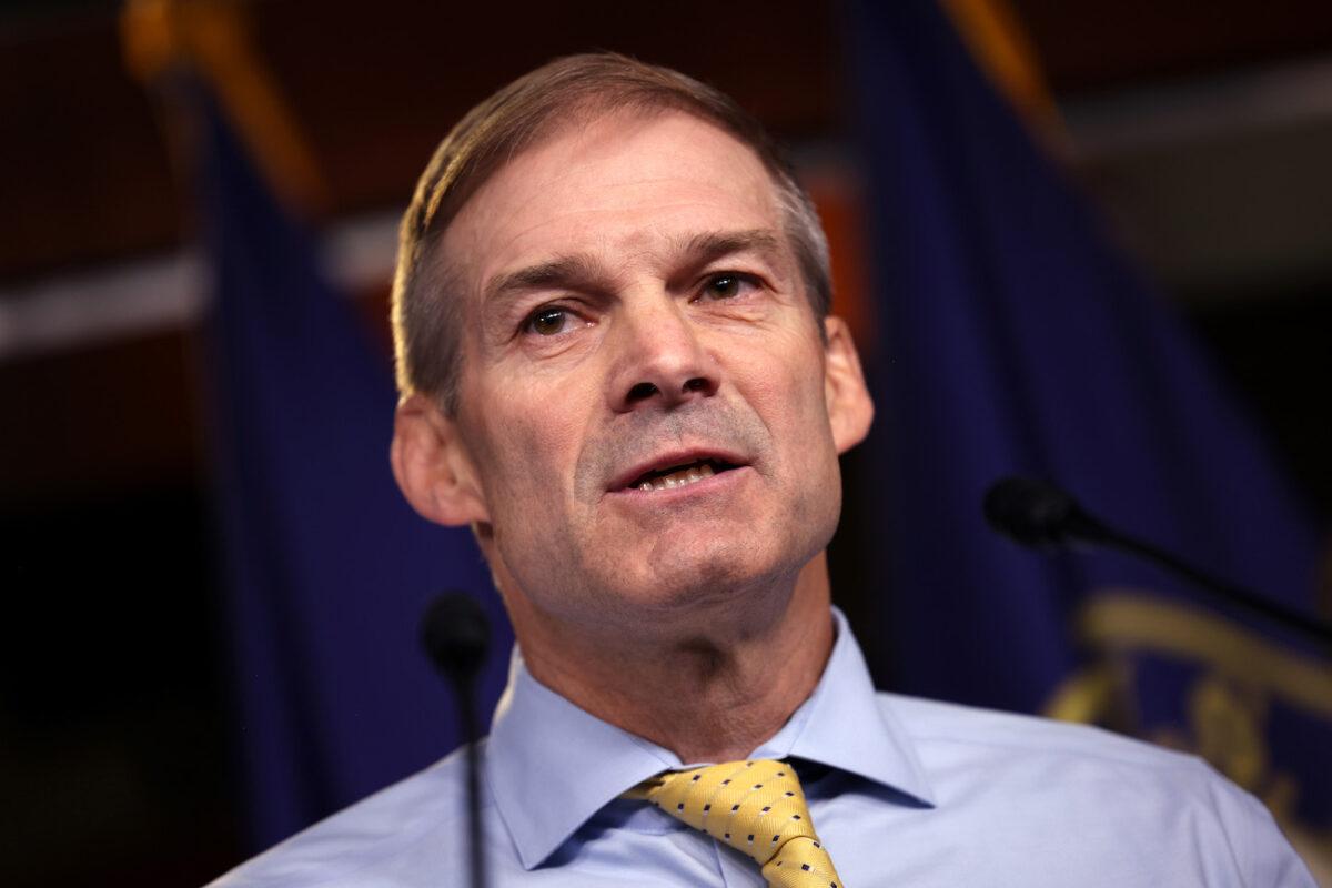  Rep. Jim Jordan (R-Ohio) speaks at a news conference in Washington, on July 21, 2021. (Kevin Dietsch/Getty Images)