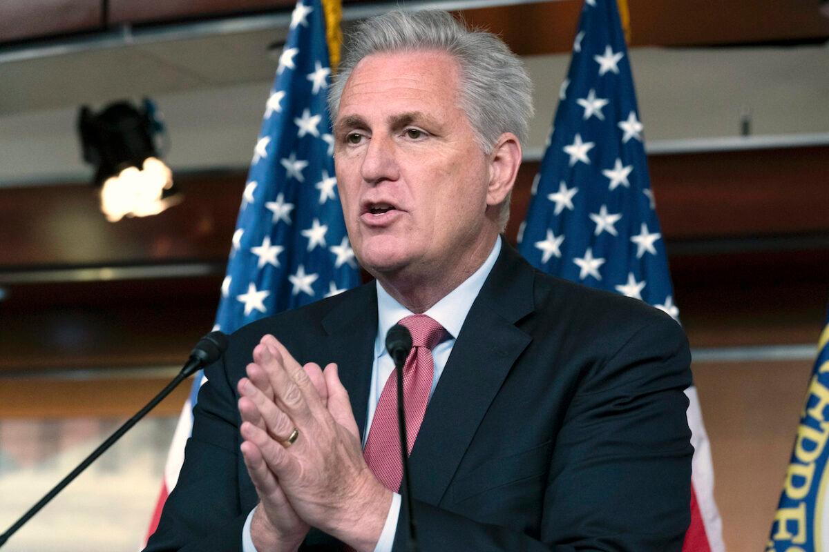 House Minority Leader Kevin McCarthy (R-Calif.) speaks during a news conference on Capitol Hill on July 22, 2021. (Jose Luis Magana/AP Photo)