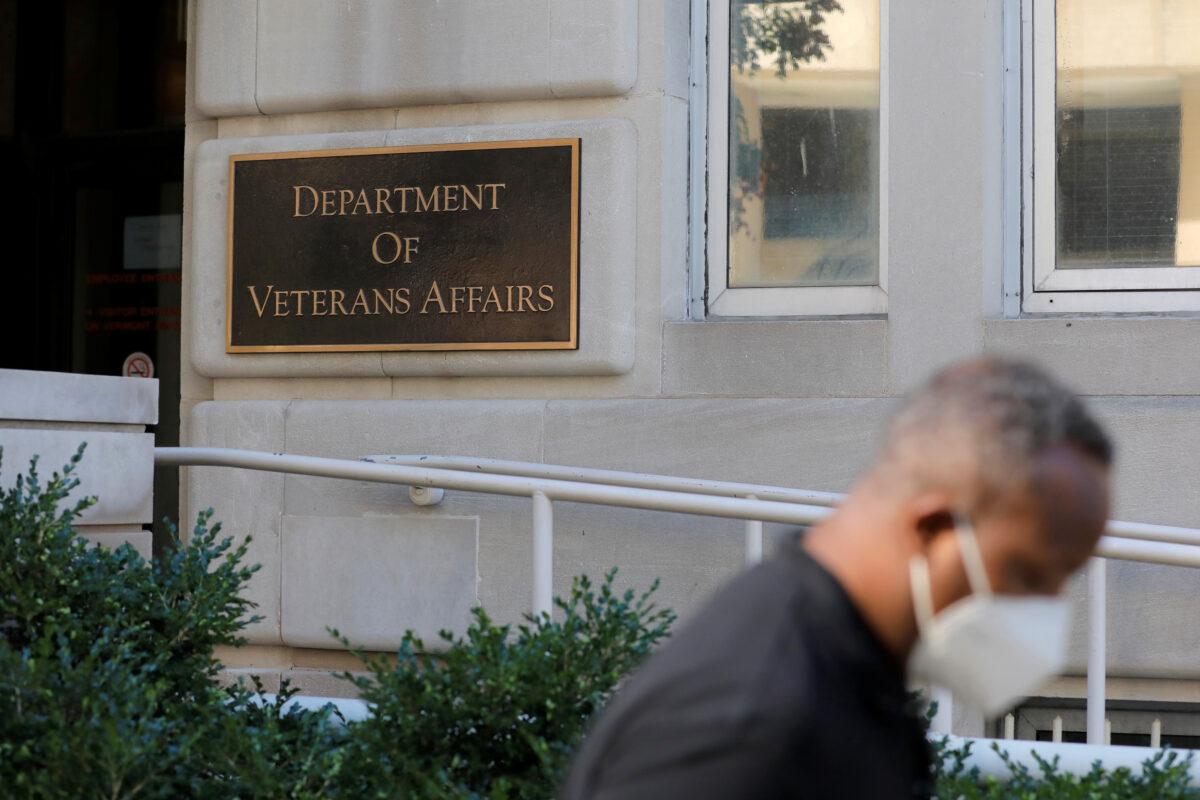 Signage is seen outside of the United States Department of Veterans Affairs in Washington, D.C. on Aug. 30, 2020. (Reuters/Andrew Kelly)