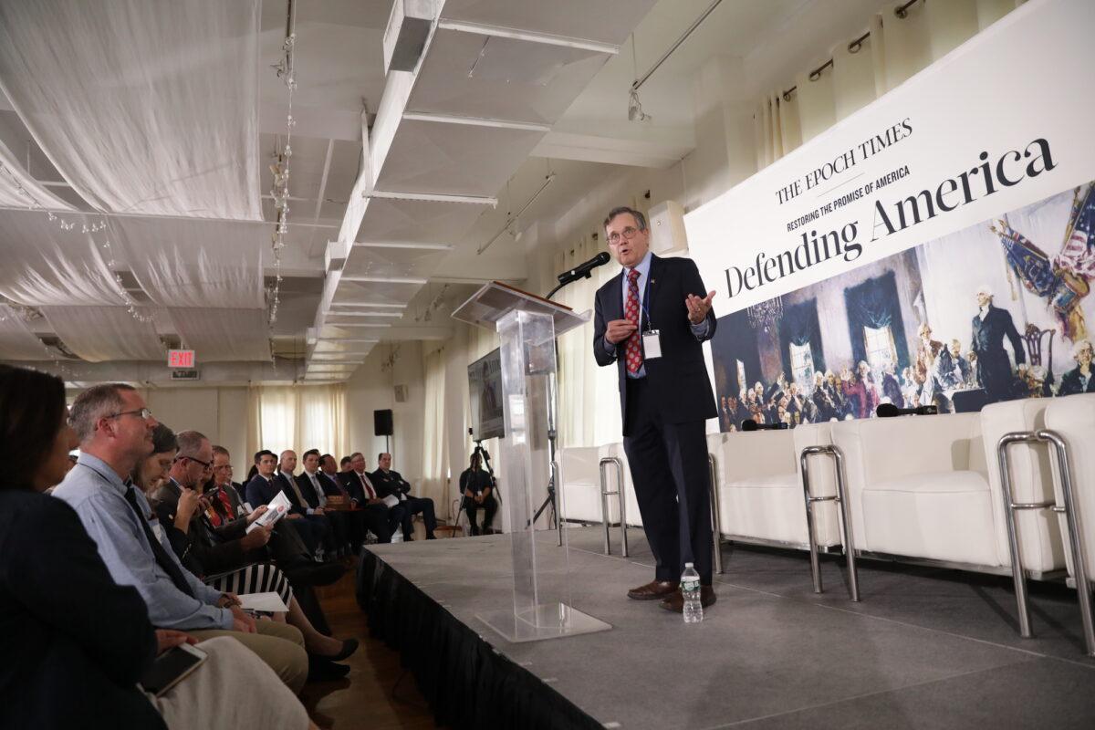 Rob Natelson speaks at The Epoch Times' Defending the Constitution event in New York City, on July 19, 2021. (Samira Bouaou/The Epoch Times)