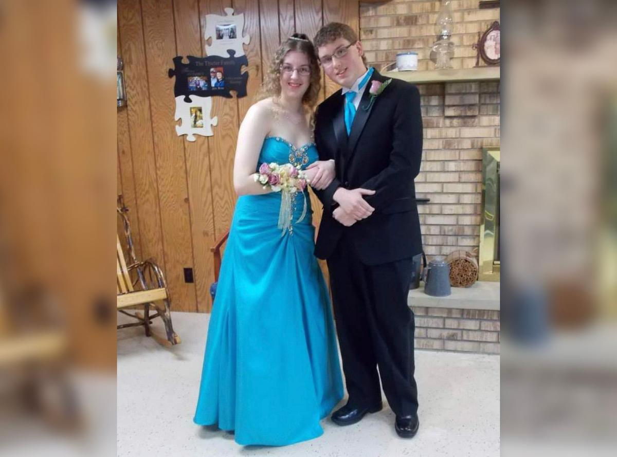 Shania with her high school sweetheart Stanley Potosky before prom in 2014. (Courtesy of <a href="https://www.facebook.com/shania.thieler.1">Shania Potosky</a>)