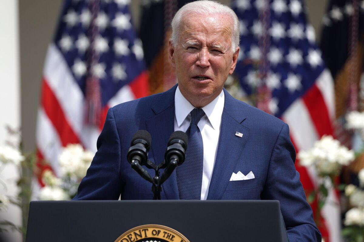 President Joe Biden delivers remarks during an event in the Rose Garden of the White House in Washington on July 26, 2021. (Anna Moneymaker/Getty Images)