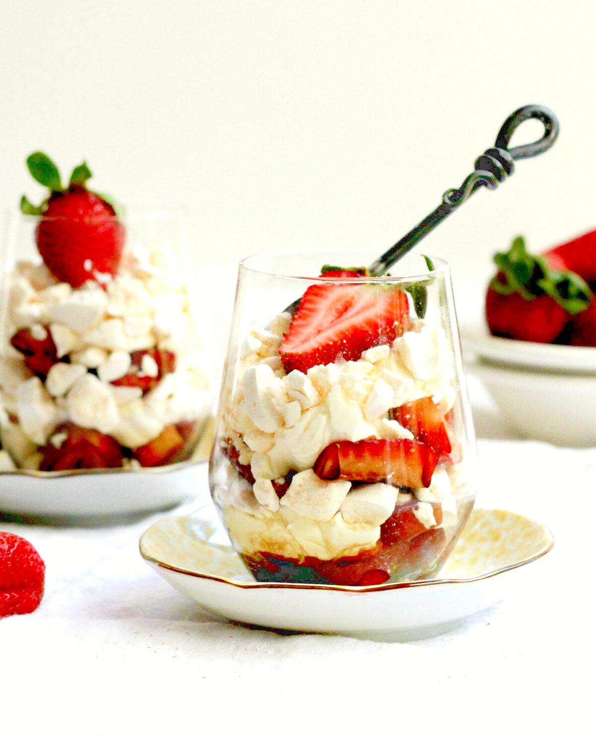 Layer crisp, crumbled meringues with billowy cream and syrup-soaked strawberries—or your favorite berries—for an easy summer dessert. (Lynda Balslev for Tastefood)