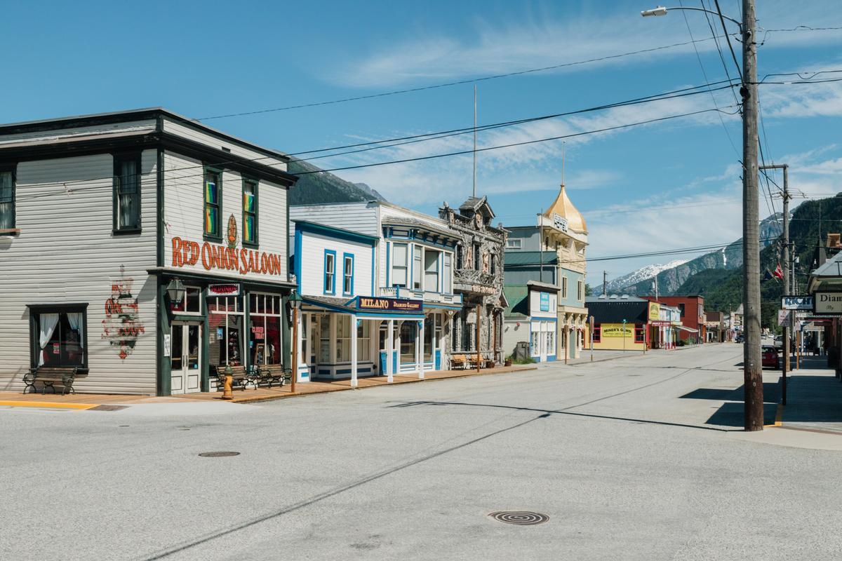 The streets of Skagway, a remarkably well-preserved boom town from the Klondike Gold Rush in the late 19th century. Many of the town's historic buildings are listed on the National Register of Historic Places. (Dennis Lennox)