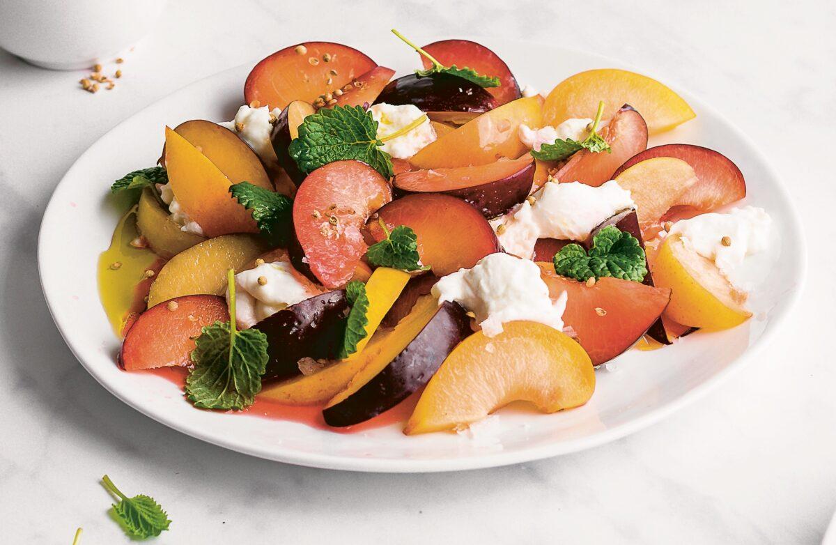 Bright, citrusy lemon balm gives the nectarines and plums in this salad both depth and spirit. (Jennifer McGruther)