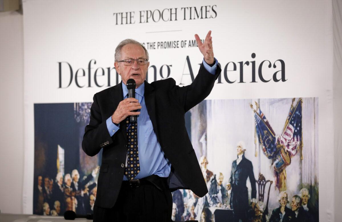 Alan Dershowitz speaks at The Epoch Times' Defending the Constitution event in New York City, on July 19, 2021. (Samira Bouaou/The Epoch Times)