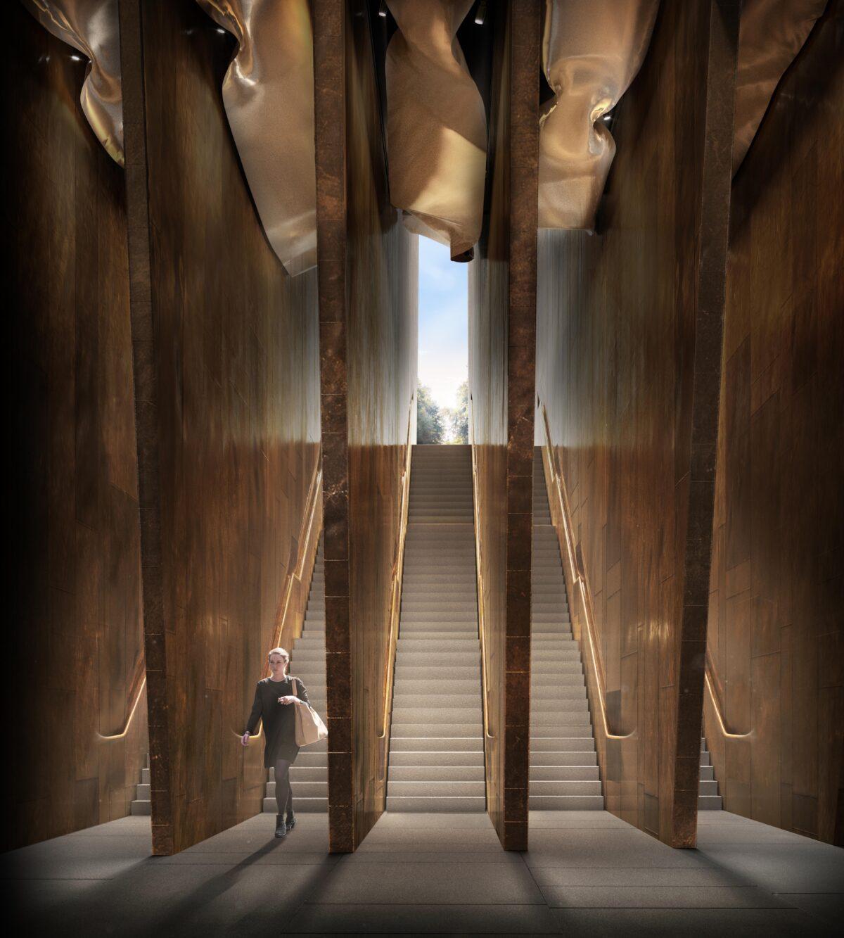 Undated handout file artist's impression showing the entrance of the proposed Holocaust Memorial and Learning Centre in London. (UK Holocaust Memorial via PA)