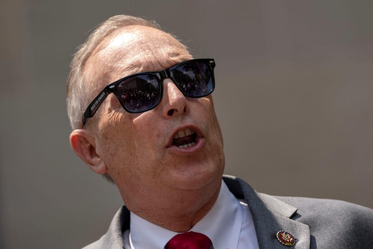 Rep. Andy Biggs (R-Ariz.) speaks during a press conference in Washington on July 27, 2021. (Drew Angerer/Getty Images)