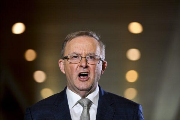 Australian Opposition leader Anthony Albanese speaks to the media during a press conference at Parliament House in Canberra on July 16, 2021. (Lukas Coch/AAP Image)