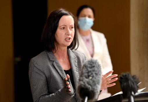 Queensland Minister for Health Yvette D'Ath speaks at Parliament House in Brisbane, Australia, on March 30, 2021. (Bradley Kanaris/Getty Images)