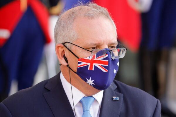 Australian Prime Minister Scott Morrison at a news conference in Paris, France, on June 15, 2021. (Pascal Rossignol/Reuters)