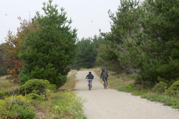 Bikers pedal up the short trail to the bluff tops. (Courtesy of Karen Gough)