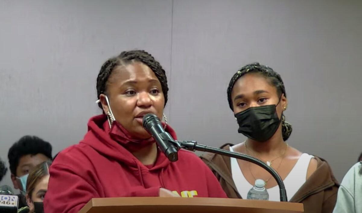 Teacher Jordana Henry (L) and a student speak at a school board meeting in Salinas, Calif., on August 24, 2021. (Screenshot via YouTube/SUHSD Official)