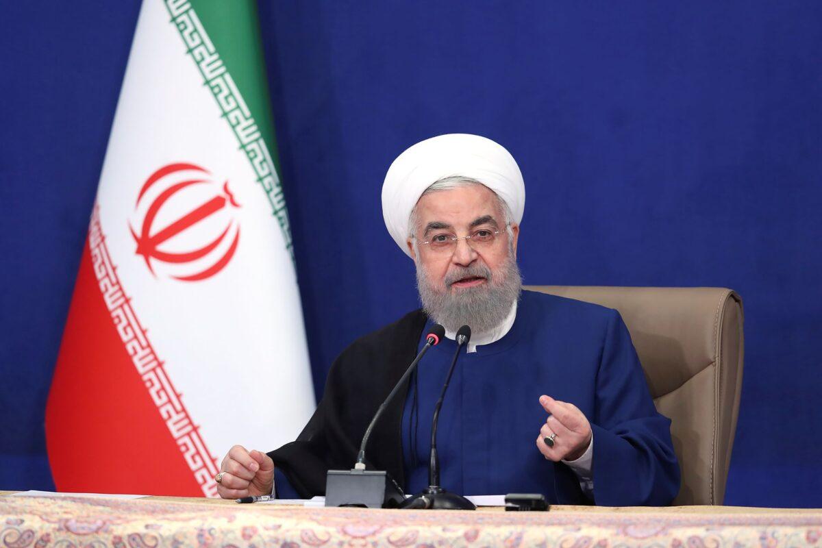 President Hassan Rouhani speaks in the last meeting of his cabinet in Tehran, Iran, on Aug. 1, 2021. (Iranian Presidency Office via AP)