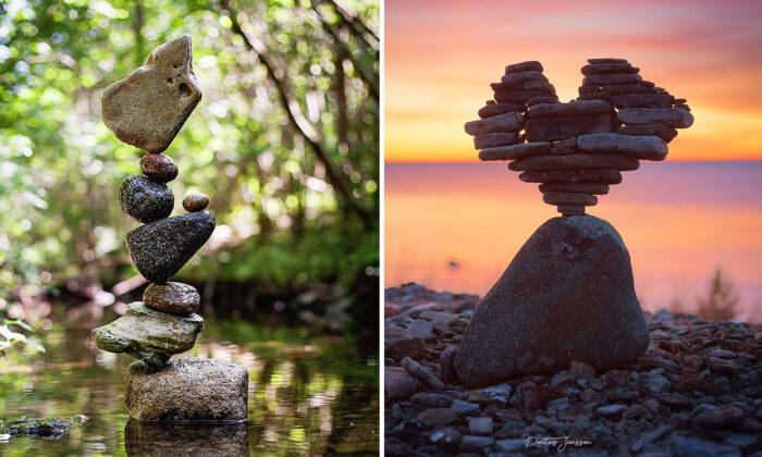 Photographer Creates Impossible Rock Balancing Arrangements in Streams, on Beaches in Sweden