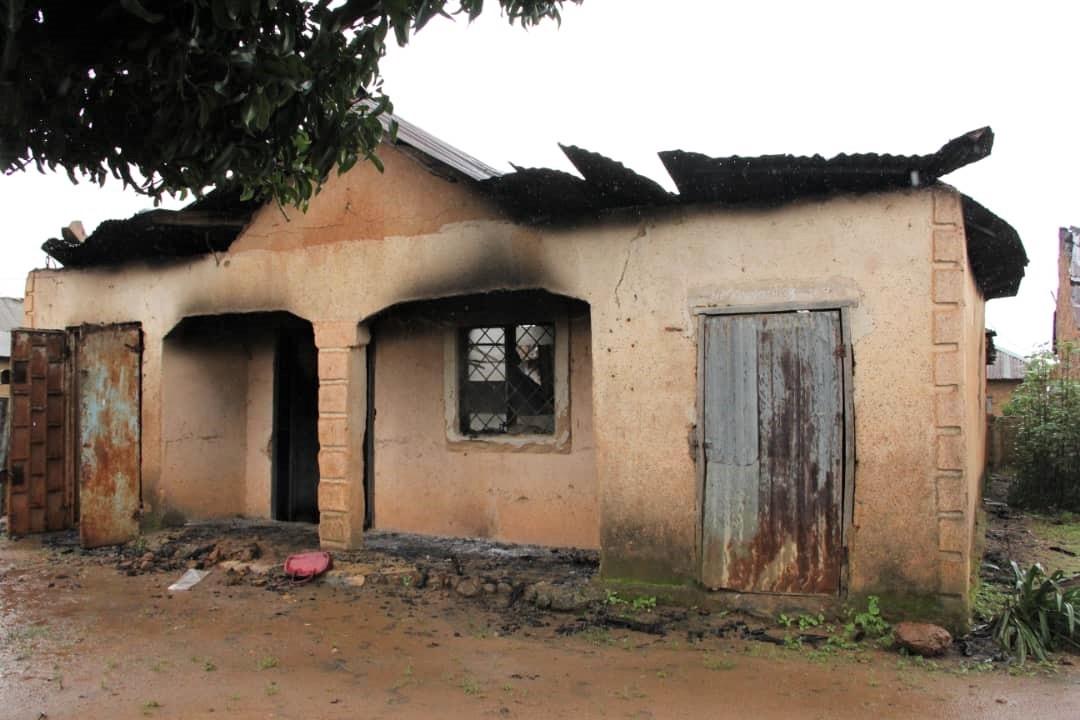 A residence burned on the night of July 31, 2021, in Jebbu-Miango, Nigeria, in an undated photo. (Masara Kim/The Epoch Times)