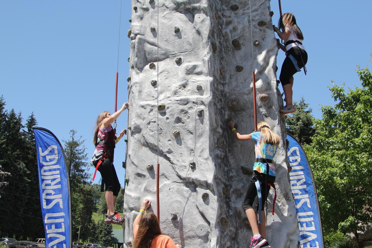 Kids enjoy the climbing wall at the Seven Springs Mountain Resort. (Courtesy of Seven Springs)