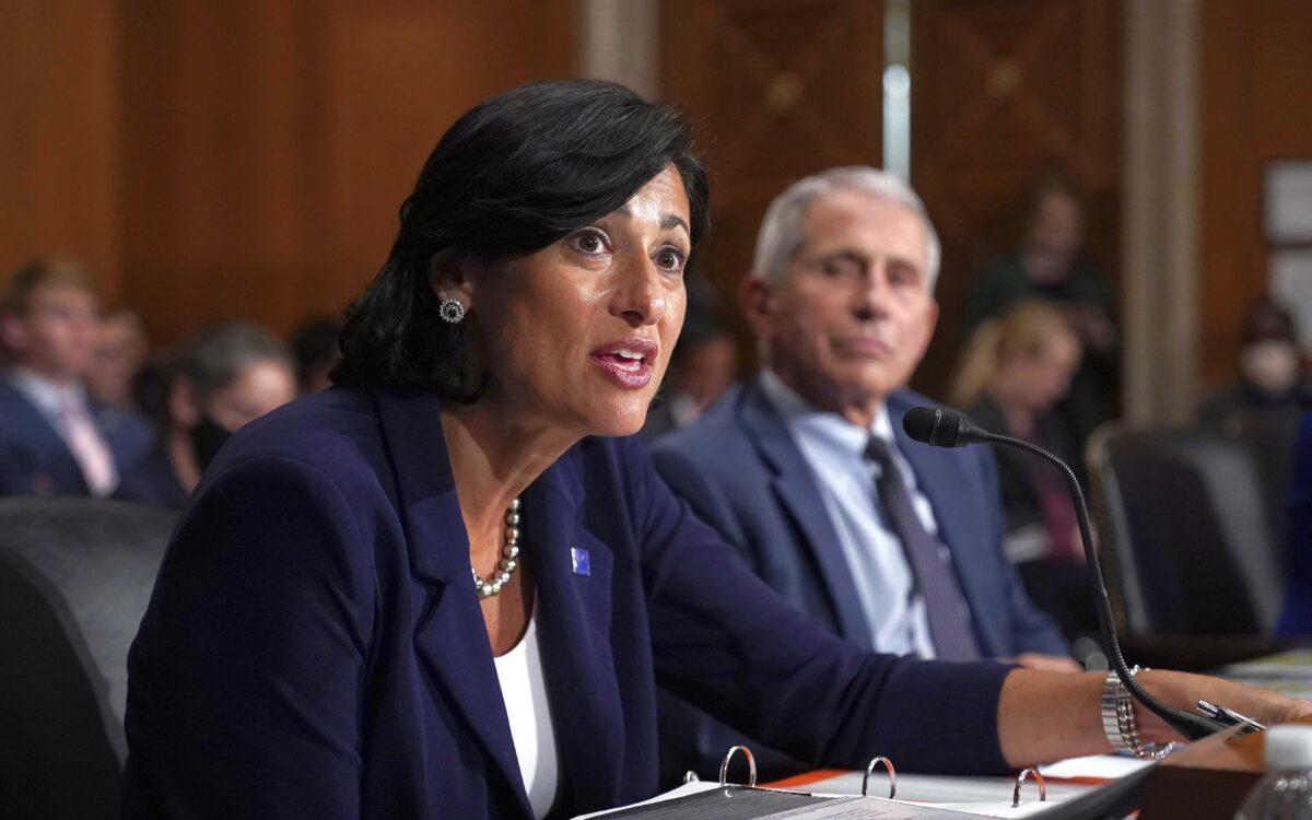 Dr. Rochelle Walensky, director of the Centers for Disease Control and Prevention, and top infectious disease expert Dr. Anthony Fauci testify before the Senate Health, Education, Labor, and Pensions Committee, in Washington on July 20, 2021. (J. Scott Applewhite/Pool/Getty Images)