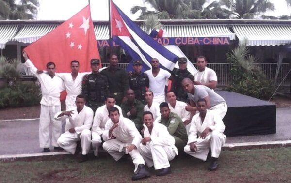 Cuban security forces pose alongside their Chinese trainers in a Cuban government training school in 2016. (Courtesy of ADN Cuba)