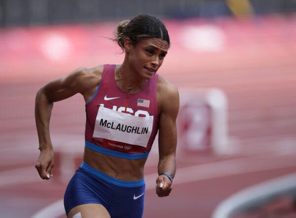 Sydney McLaughlin of the United States in action in the Women's 400m Hurdles at the Tokyo 2020 Olympics in Tokyo, Japan, on Aug. 4, 2021. (Hannah Mckay/Reuters)