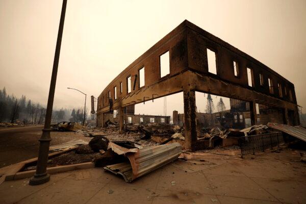 View of a burned out commercial building following the Dixie Fire, a wildfire that tore through the town of Greenville, Calif., on Aug. 5, 2021. (Fred Greaves/Reuters)