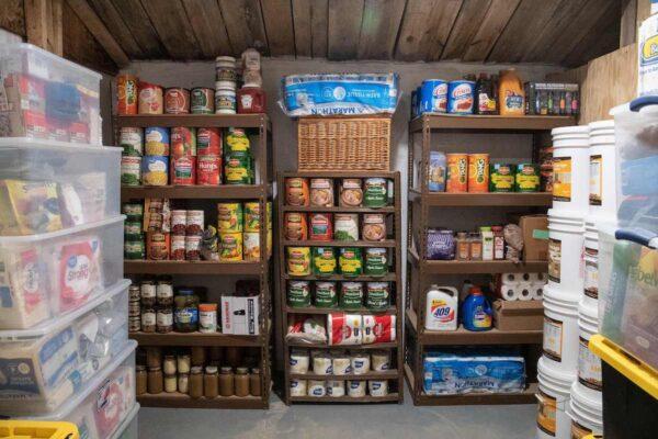 A storage room stacked with food at a preppers ranch in Mathias, W.Va., on March 13, 2020. (Nicholas Kamm/AFP via Getty Images)