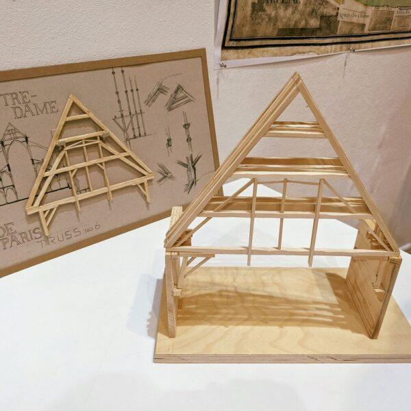 Handshouse Studio's Notre Dame Truss Project re-created one of the oldest roof trusses of Notre Dame de Paris. The group stayed true to the original design, materials, and techniques that the medieval carpenters used to create the original structure. (Handshouse Studio)