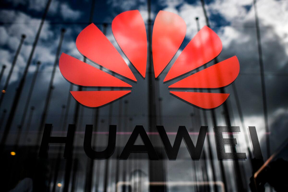 The logo of Chinese telecom giant Huawei is pictured during the Web Summit in Lisbon on Nov. 6, 2019. (Patricia De Melo Moreira/AFP via Getty Images)