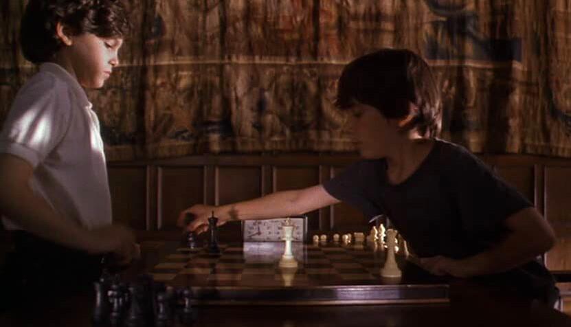 Jonathan Poe (Michael Nirenberg, L) and Josh Waitzkin (Max Pomeranc) go head-to-head in the final competition showdown, in “Searching for Bobby Fischer.” (Paramount Pictures)