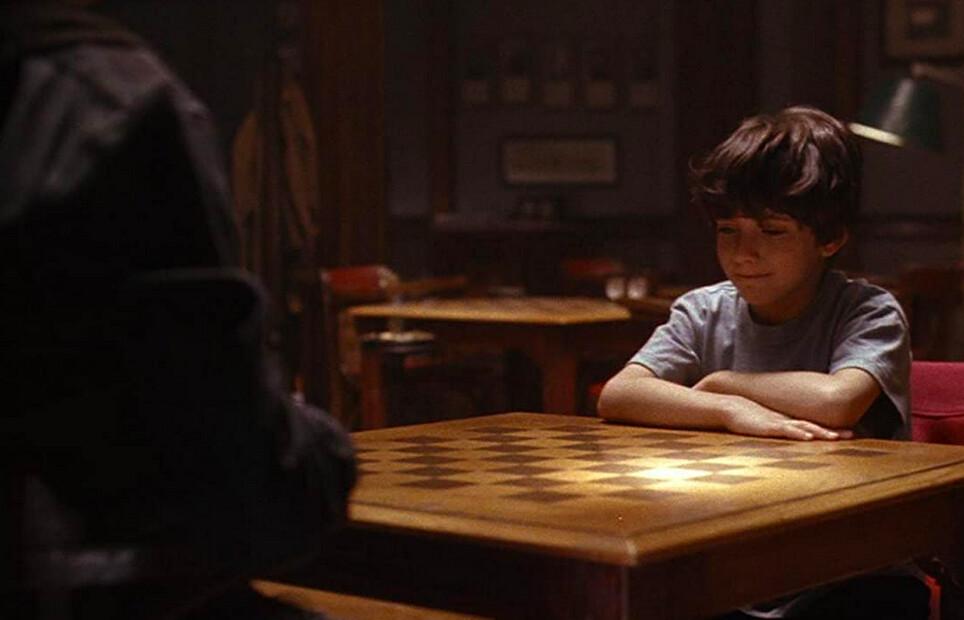 Josh Waitzkin (Max Pomeranc) learning to see with his mind's eye only, in “Searching for Bobby Fischer.” (Paramount Pictures)