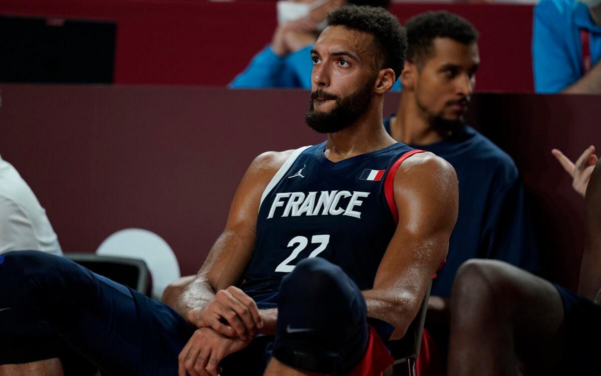 France's Rudy Gobert is seen after France's loss in the men's basketball gold medal game against the United States at the 2020 Summer Olympics in Saitama, Japan, on Aug. 7, 2021. (Charlie Neibergall/AP Photo)