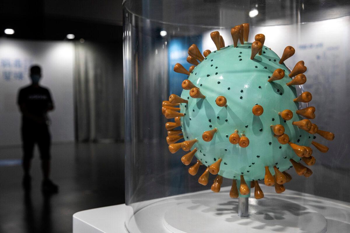 The COVID-19 virus model is on display at a science exhibition in Wuhan, Hubei Province, China, on July 18, 2021. (Getty Images)