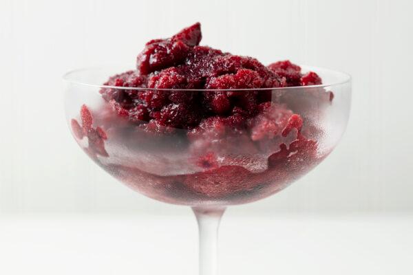 Frozen sweet and sour cherry granita from JeanMarie Brownson, styled by Shannon Kinsella, on June 29, 2021. (E. Jason Wambsgans/Chicago Tribune/TNS)