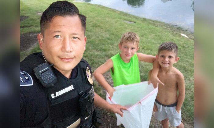 Police Officer Feels Uneasy Seeing 2 Boys Beside a Pond, Is Shocked to Find Them ‘Picking Up Trash’