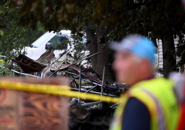 The wreckage of a plane crash is seen, in Victoria, Minn., on Aug. 8, 2021. (Aaron Lavinsky/Star Tribune via AP)