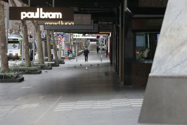 A near-deserted street in the CBD of Melbourne, Australia, on Aug. 6, 2021. (Con Chronis/AFP via Getty Images)