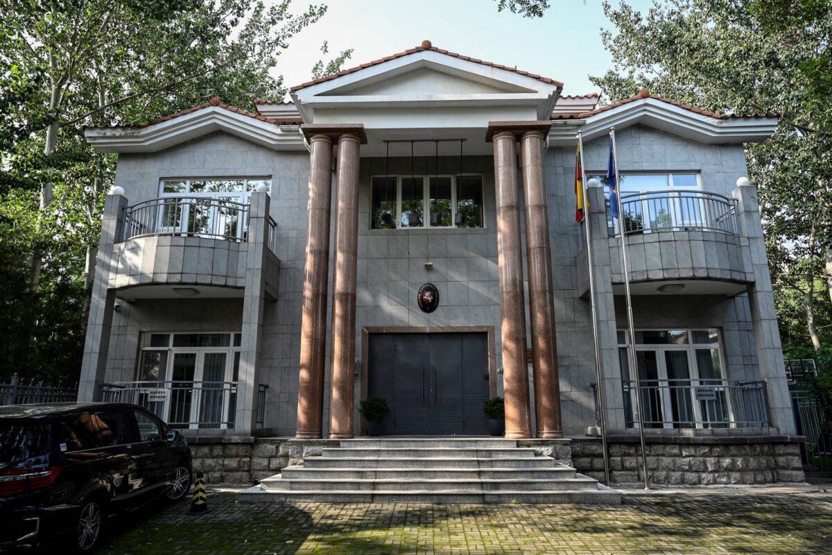 This general view shows the Lithuanian Embassy in Beijing on Aug. 10, 2021. (Jade Gao/AFP via Getty Images)