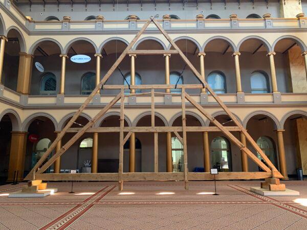 A replica of Notre Dame's roof truss is now on display in the Great Hall of the National Building Museum in Washington D.C., until Sept. 16. (Courtesy of the National Building Museum)<span style="font-size: 16px;"> </span>