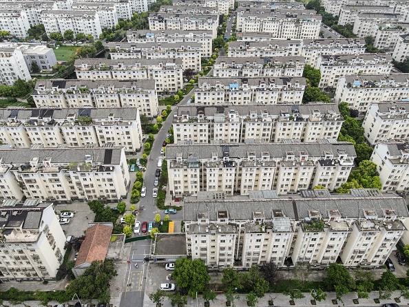 Aerial view of a restricted residential area due to the COVID-19 coronavirus in Yangzhou, in China's eastern Jiangsu Province, on Aug. 3, 2021. (STR/AFP via Getty Images/China OUT)