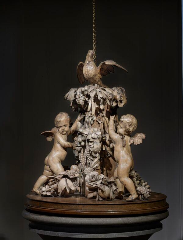 Baptismal font cover by Grinling Gibbons. All Hallows by the Tower Church, London. (All Hallows by the Tower)